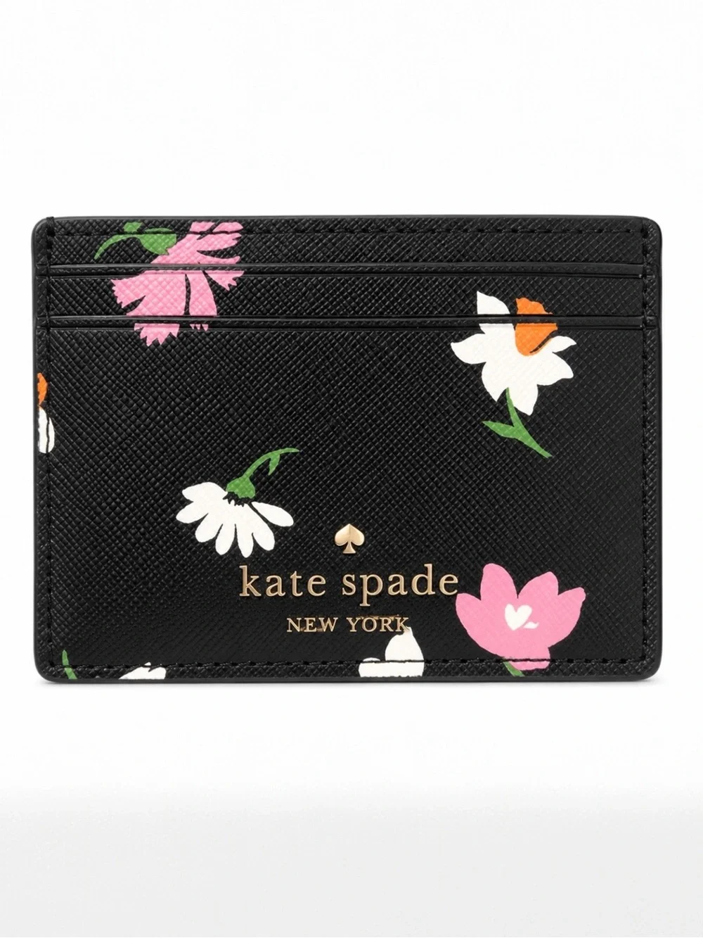 Kate Spade New York Madison Floral Waltz Card Holder Wallet NWT Black Leather